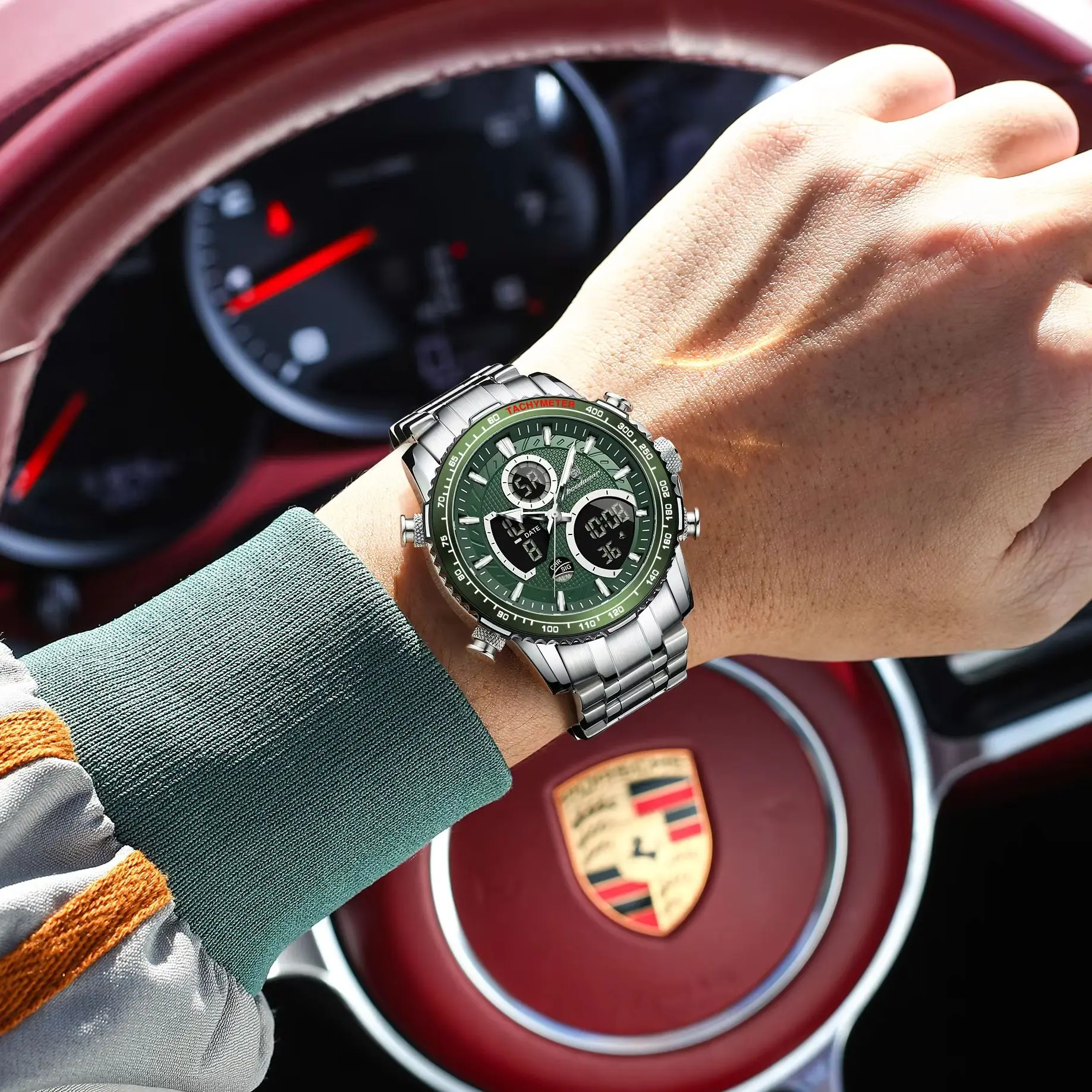 POEDAGAR E127 Men's Chronograph Dual Display Watch - Product Image 6