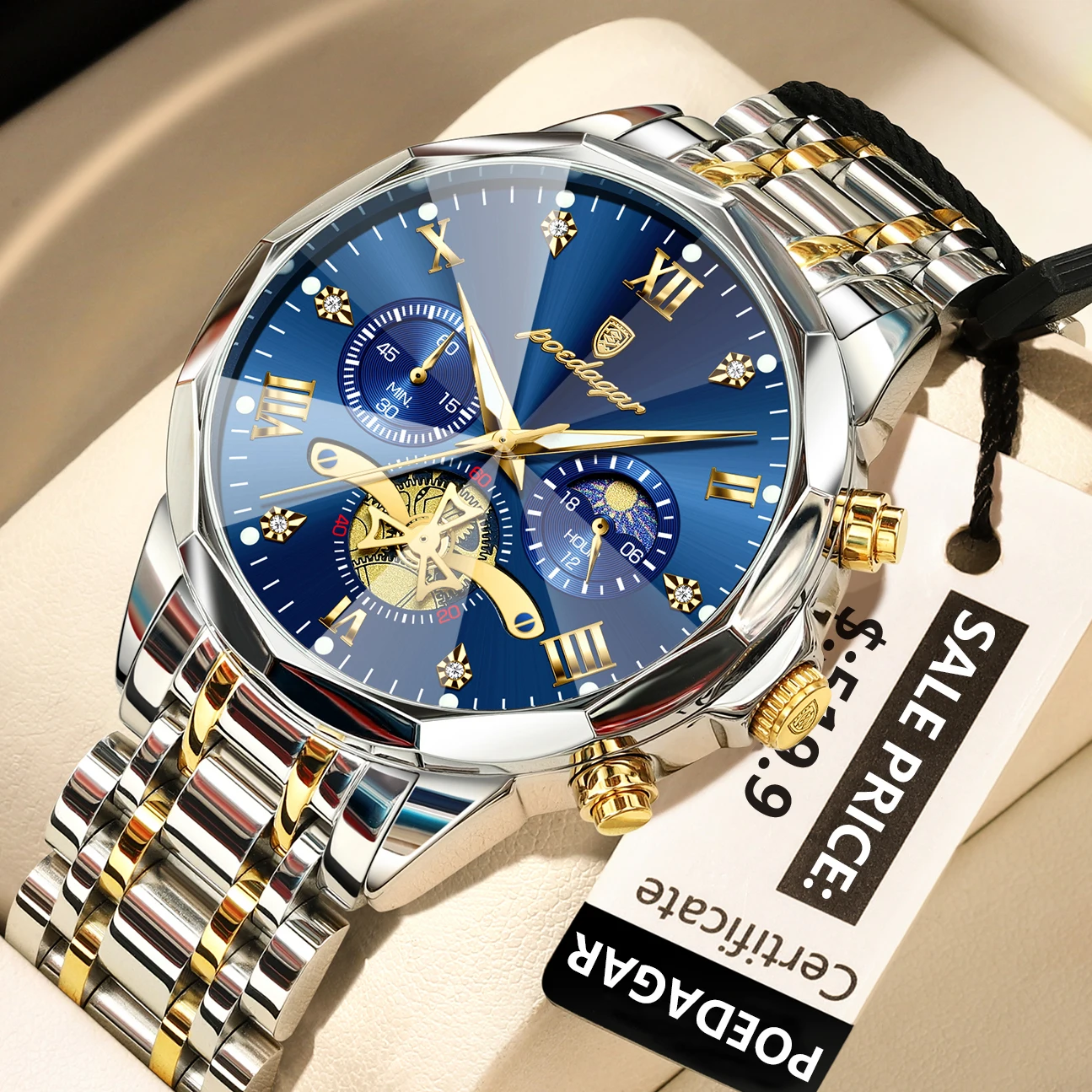 POEDAGAR 938 Men's Chronograph Quartz Watch - Gold