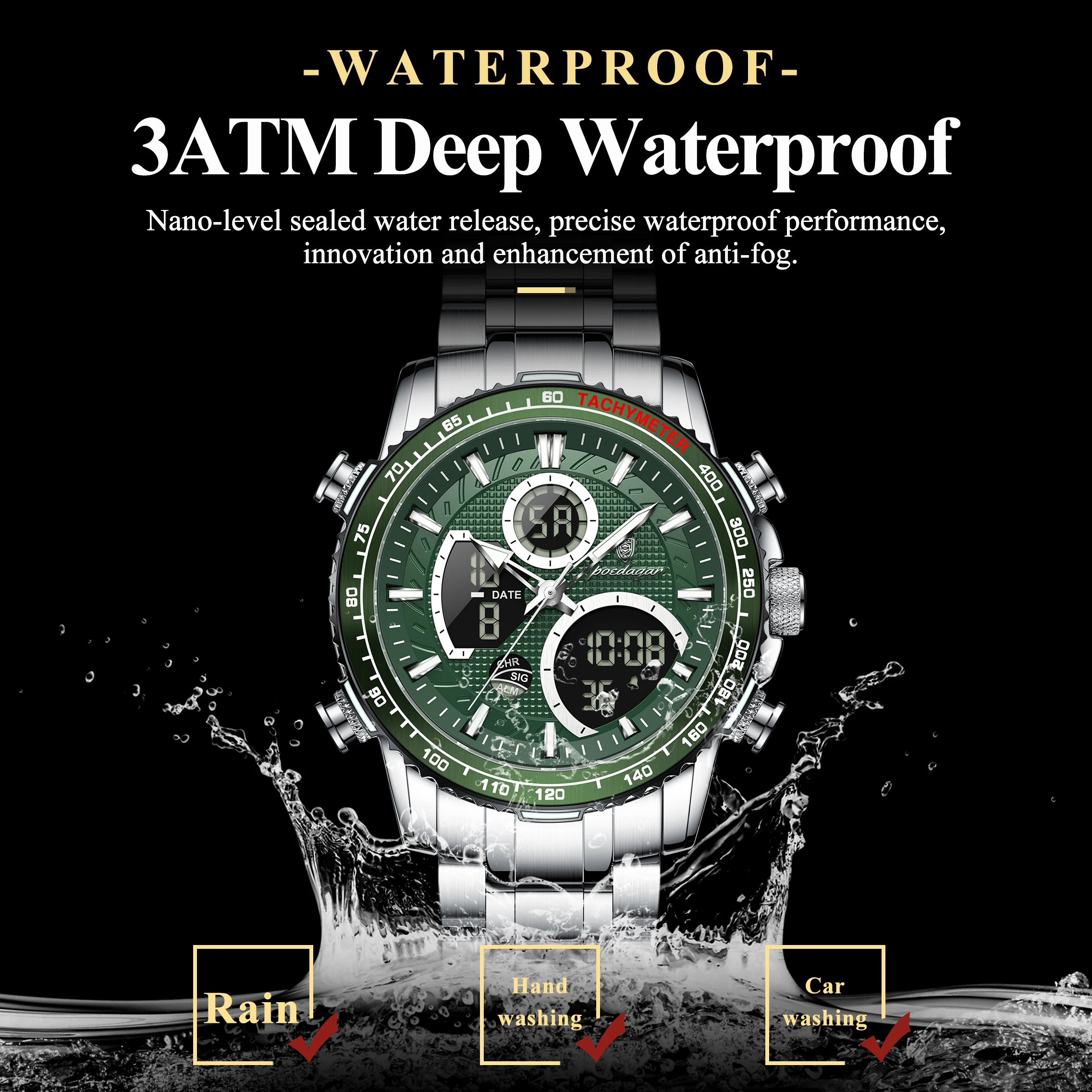 POEDAGAR E127 Men's Chronograph Dual Display Watch - Product Image 2