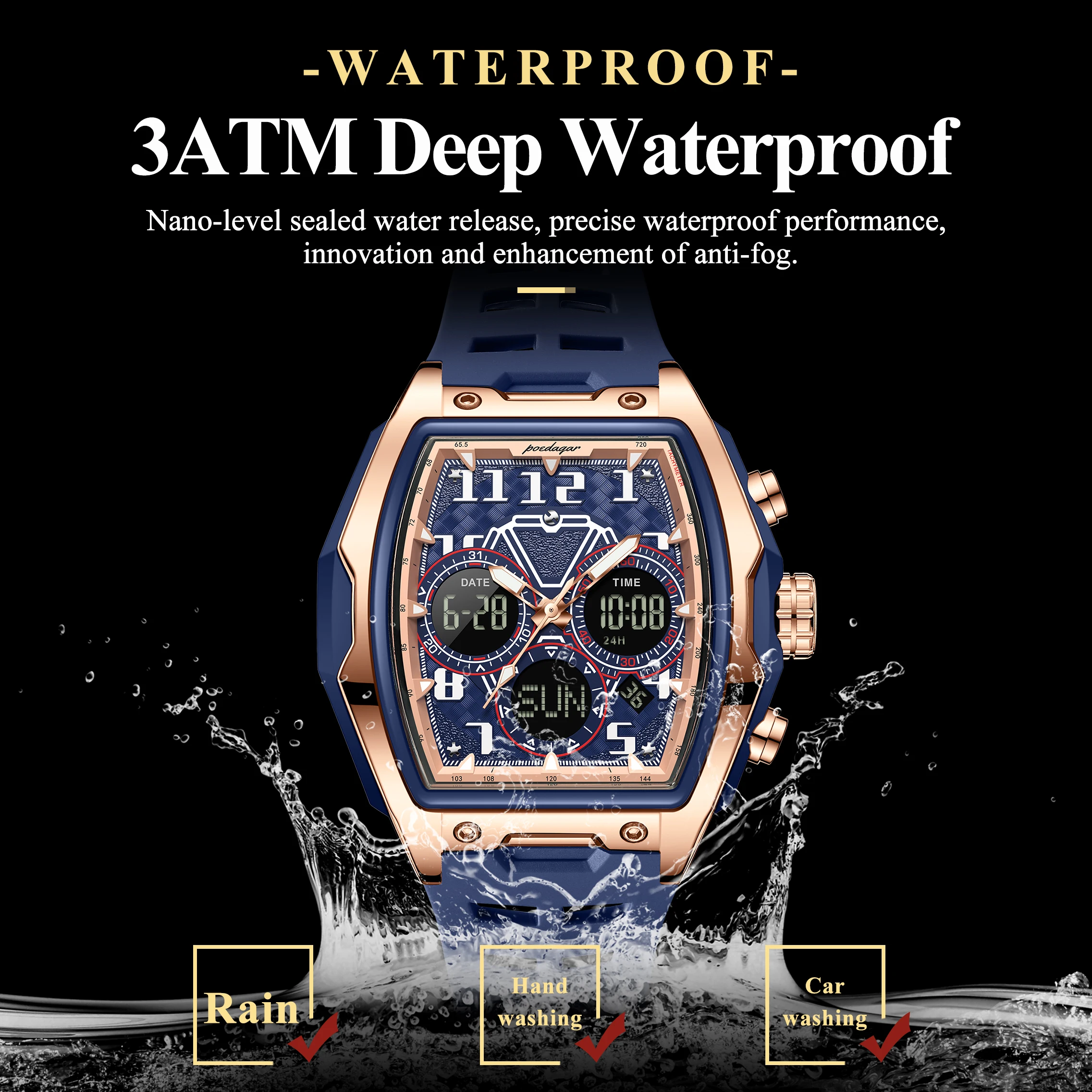 POEDAGAR 636 Men's Chronograph Dual Display Watch - Product Image 2