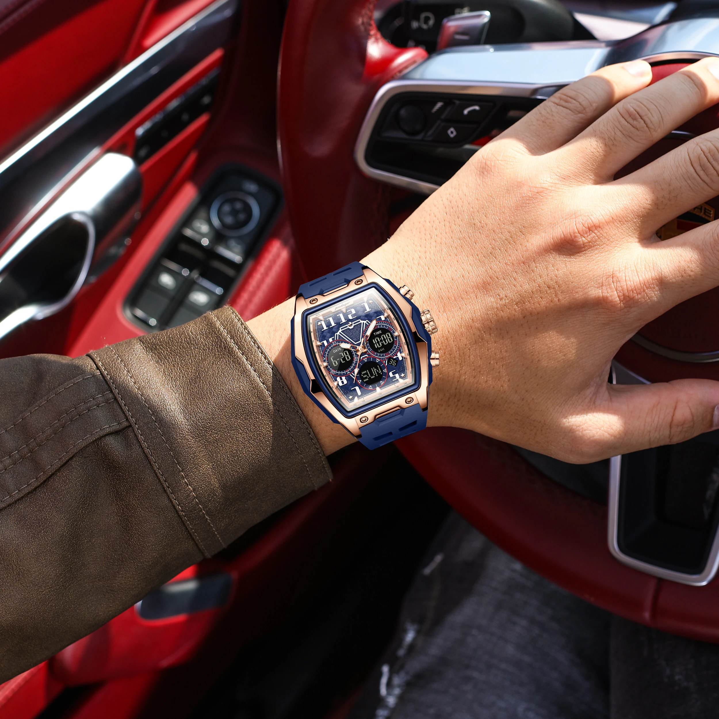 POEDAGAR 636 Men's Chronograph Dual Display Watch - Product Image 6