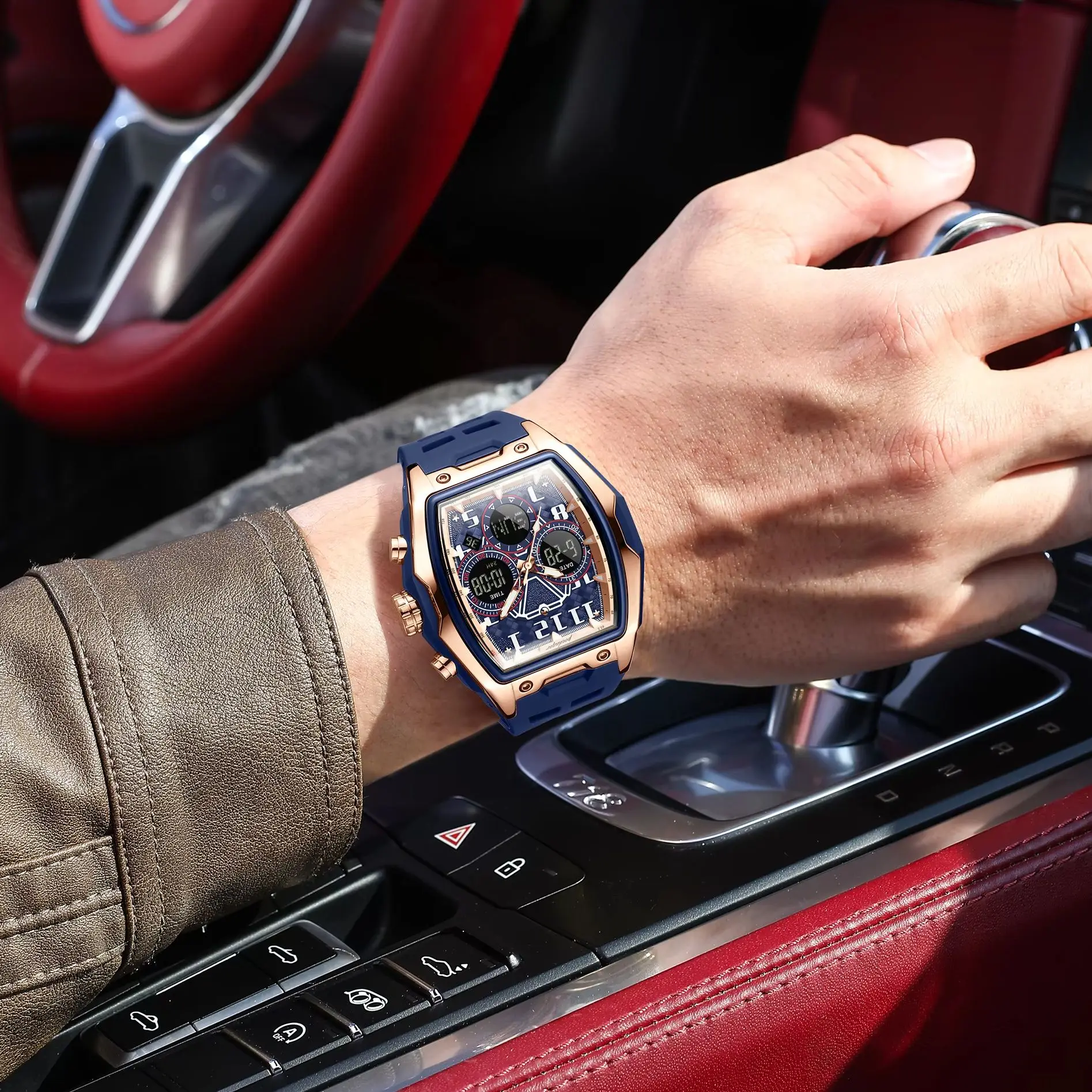 POEDAGAR 636 Men's Chronograph Dual Display Watch - Product Image 5