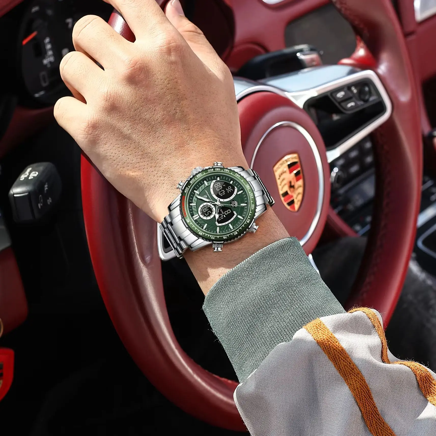 POEDAGAR E127 Men's Chronograph Dual Display Watch - Product Image 5