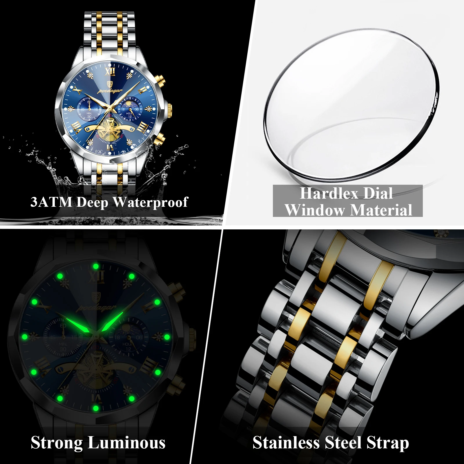 POEDAGAR 938 Men's Chronograph Quartz Watch - Product Image 4