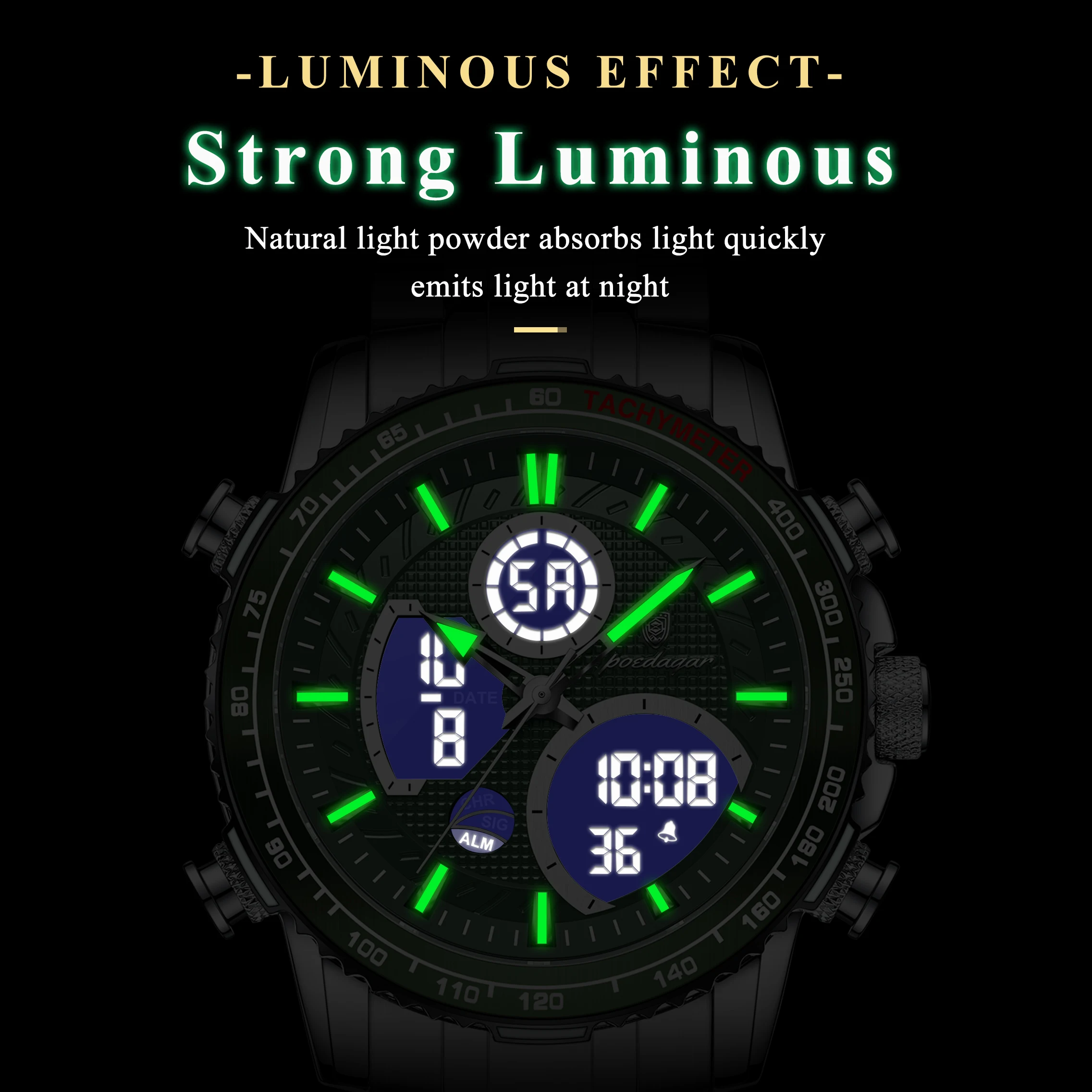 POEDAGAR E127 Men's Chronograph Dual Display Watch - Product Image 3